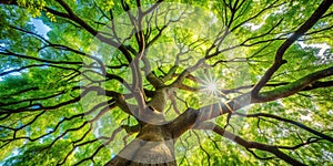 Branches and leafs view from under the trees