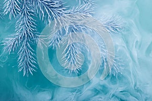 Water color white background acrylic inside smoke steam frost snow branch needles christmas tree winter blue frozen watercolor