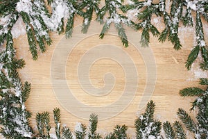 Branches Of Spruce With Snowflake On Board Top View