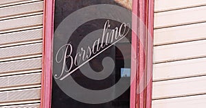 Brand Borsalino hats shop window in the centre of Bologna. Italy