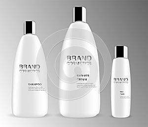 Brand cosmetic bottles ads. Set of high quality