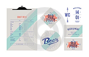 Brand identity set for Beer Bar, Pub. Old school vintage label