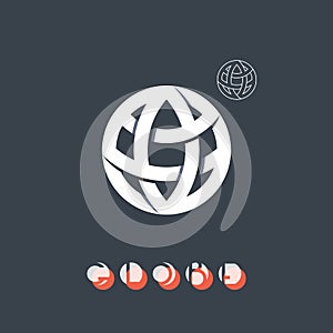Brand identity symbol, globe icon.