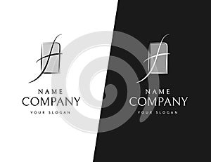 Brand logo Curved wavy line in the shape of the letter f Trademark logo in the frame for business card branding corporate identity