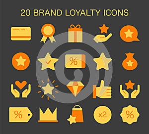 Brand Loyalty Icon Set. Flat vector illustration