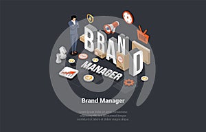 Brand Manager Concept. Trendwatching Social Media Network Marketing Team Work on Personal Brand, Creating Corporate
