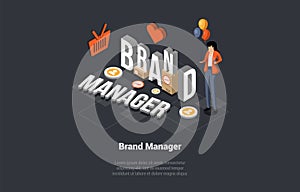Brand Manager, Trendwatching Social Media Network Marketing. Girl Makes a presentation of New Personal Brand, Woman With