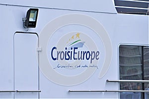 Brand name CroisiEurope on bulkhead of riverboat cruise ship