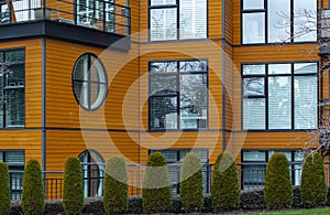 Brand new apartment building in BC, Canada. Architectural details of modern apartment building