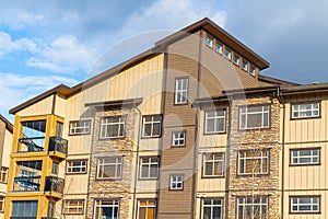 Brand new apartment building in BC, Canada. Architectural details of modern apartment building