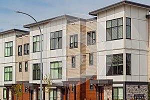 Brand new apartment building in BC, Canada. Canadian modern residential architecture, exterior