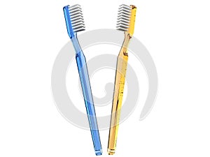 Brand new blue and yellow toothbrushes
