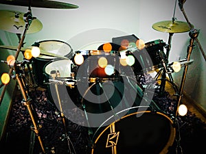 Green Tama drum kit with Zildjian cymbals