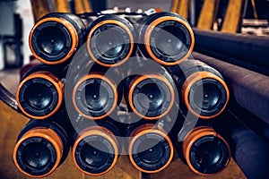 Brand new drill pipes for oil extraction. Petrolium extraction concept