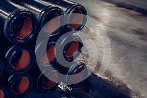 Brand new drill pipes for oil extraction. Petrolium extraction concept