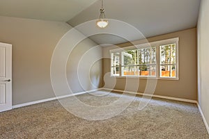 Brand new house construction interior. Empty room with vaulted ceiling.