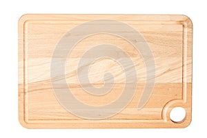 Brand new kitchen rectangle wooden board for cutting food groceries isolated above white background.