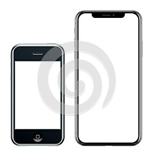 Brand new realistic mobile phone black smartphone in Apple iPhone and iPhone X