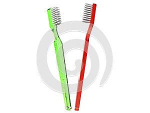 Brand new red and green toothbrushes