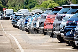 Brand new Renault cars lined up in a parking lot