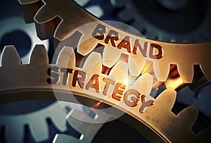 Brand Strategy Concept. Golden Cog Gears. 3D Illustration. photo