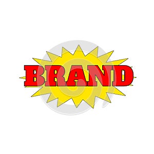 Brand web icon. An isolated label, sticker or icon graphic in golden star brust in golden letters. Promotion