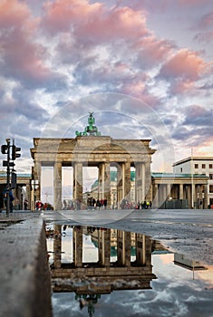 The Brandeburger Tor in Berlin, Germany, during sunset time