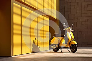 Branded yellow moped. Generate AI