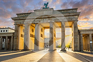 The Brandenburg Gate in Berlin at amazing sunrise, Germany