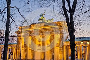 The Brandenburg Gate in Berlin at dawn