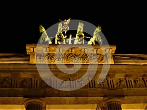 The Brandenburg Gate in Berlin. Details, night and light