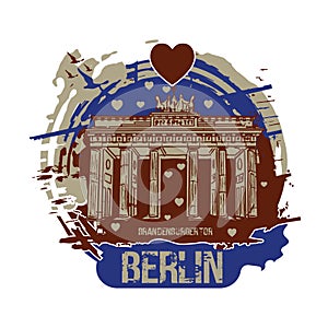 Brandenburg gate, Berlin / Germany city design with love hearts.