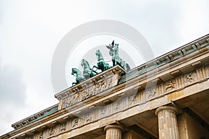 Brandenburg gate in Berlin, Germany or Federal Republic of Germany. Architectural monument in historic center of Berlin