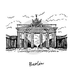 Brandenburg gate. Berlin, Germany. Graphic illustration