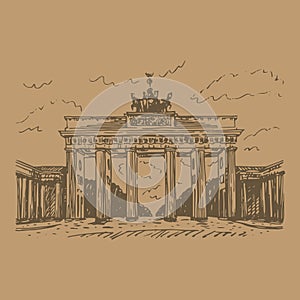 Brandenburg gate. Berlin, Germany. Graphic illustration