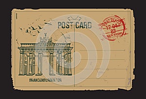 Brandenburg gate, Berlin. Post card design.
