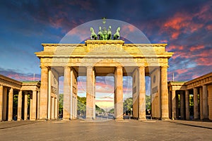 The Brandenburg Gate in Berlin at sunset, Germany