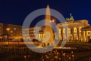 Brandenburg gate illuminated in Berlin, Germany