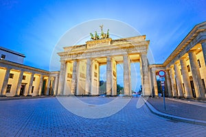 The Brandenburg Gate at night the famous place in Berlin, Germany