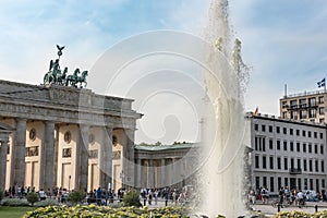 Brandenburg Gate and Pariser Platz with fountain, Berlin, Germany photo