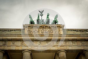 Brandenburg Gate quadriga under heavy dramatic sky