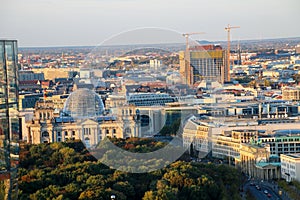 The Brandenburg Gate and Reichstag building Berlin at sunrise, Germany