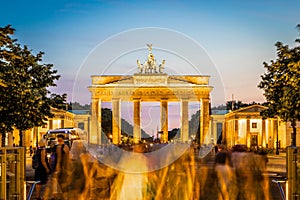 Brandenburg gate after the sunset in summer, Berlin