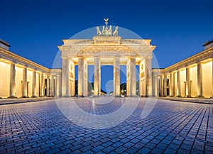 Brandenburg Gate in twilight at dawn, Berlin, Germany