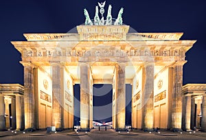Brandenburger Tor (Brandenburg Gate) panorama, famous landmark in Berlin Germany night photo
