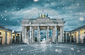 The Brandenburger Tor during a snowstorm
