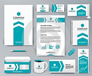 Branding design kit with blue arrow on white for real estate