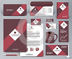 Branding design kit with red ribbon.