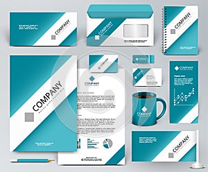 Branding design kit. White tape, ribbon on blue backdrop.