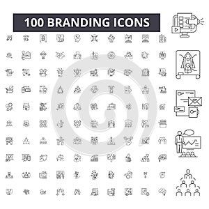 Branding editable line icons, 100 vector set, collection. Branding black outline illustrations, signs, symbols